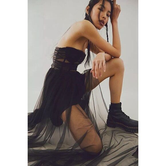 NWT FREE PEOPLE X SAU LEE BELLA GOWN SHEER TULLE BUSTIER MAXI DRESS BLACK - Picture 4 of 4